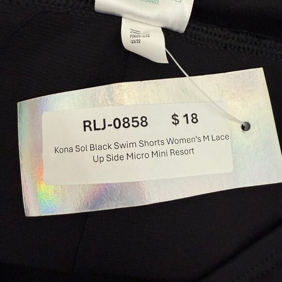 Kona Sol Black Swim Shorts Women’s M Lace Up Side Micro Mini Resort - Picture 3 of 5